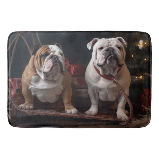 Bulldog Snowy Sleigh Kerst Decor Badmat (Voorkant)