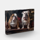 Bulldog Snowy Sleigh Kerst Decor Fotoblokken (Links)