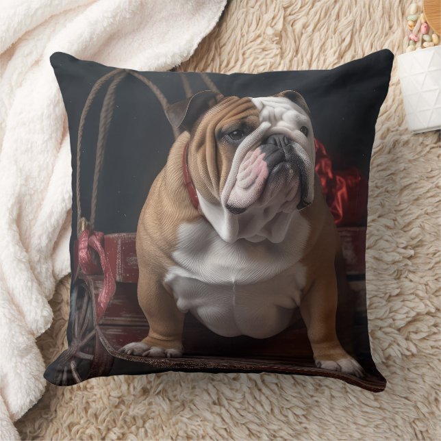 Bulldog Snowy Sleigh Kerst Decor Kussen (Deken)