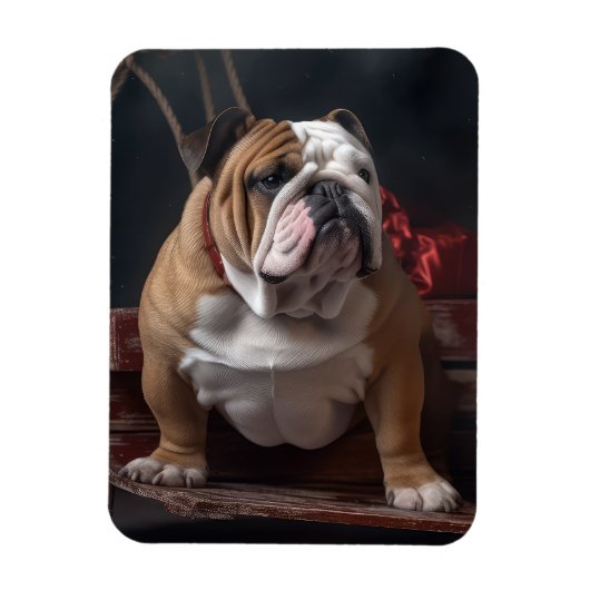 Bulldog Snowy Sleigh Kerst Decor Magneet (Verticaal)