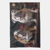 Bulldog Snowy Sleigh Kerst Decor Theedoek (Verticaal)