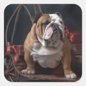 Bulldog Snowy Sleigh Kerst Decor Vierkante Sticker (Voorkant)
