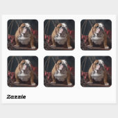 Bulldog Snowy Sleigh Kerst Decor Vierkante Sticker (Vel)
