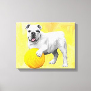 Bulldog speelt met bal aquarel kunstschilderij canvas afdruk