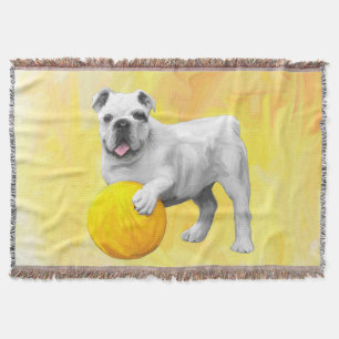 Bulldog Spelen met Ball Waterverf Art Painting Deken