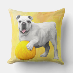 Bulldog Spelen met Ball Waterverf Art Painting Kussen