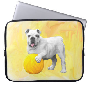 Bulldog Spelen met Ball Waterverf Art Painting Laptop Sleeve