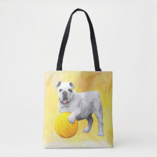 Bulldog Spelen met Ball Waterverf Art Painting Tote Bag