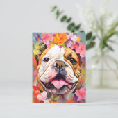Bulldog Spring Bloemen Briefkaart (Staand voorkant)