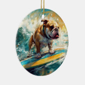 Bulldog strand surfen schilderij keramisch ornament (Rechts)