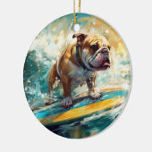 Bulldog strand surfen schilderij keramisch ornament (Links)