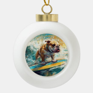Bulldog strand surfen schilderij keramische bal ornament