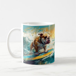 Bulldog strand surfen schilderij koffiemok