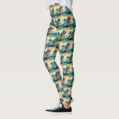 Bulldog strand surfen schilderij leggings (Links)