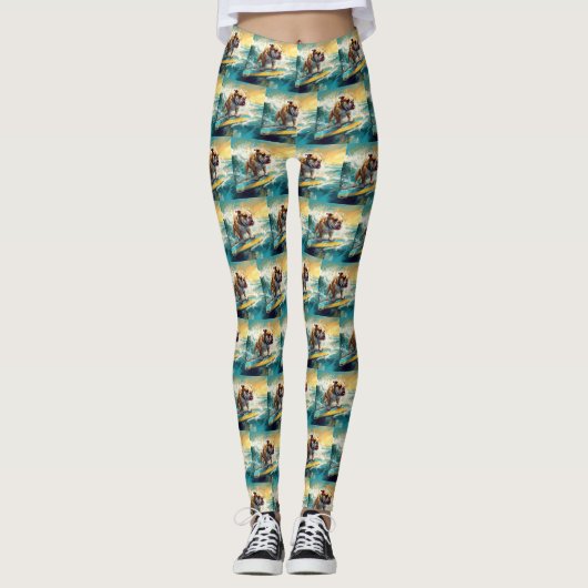 Bulldog strand surfen schilderij leggings (Voorkant)