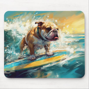 Bulldog strand surfen schilderij muismat