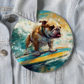 Bulldog strand surfen schilderij ronde button 6,0 cm (In situ)