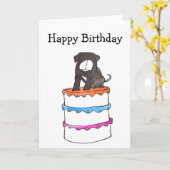 Bulldog sur une carte d'anniversaire de gâteau (Fleur jaune)