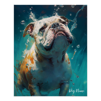 Bulldog swimming in water 001 perfect poster