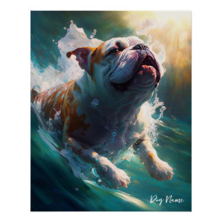 Bulldog swimming in water 002 perfect poster