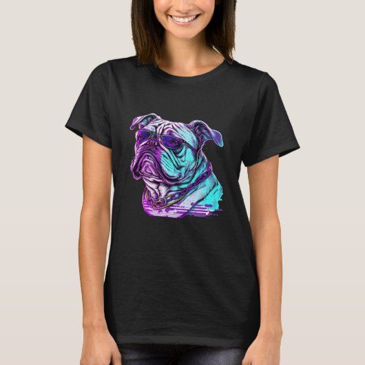 Bulldog Synthwave 80s Retrowave Aesthetic T-shirt (Voorkant)