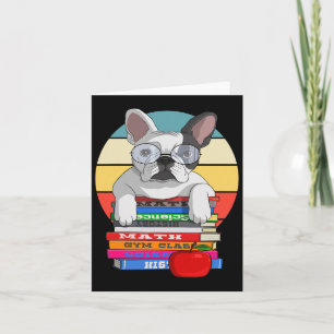 Bulldog terug naar school boekenworm hond kaart