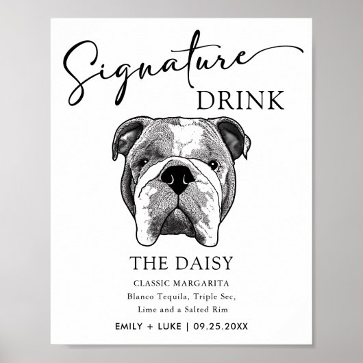 Bulldog Trouwhandtekening Drink Teken Poster (Voorkant)