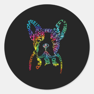 Bulldog Typografie Tie Dye Word Art Frans Hond G Ronde Sticker