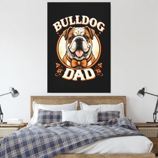 Bulldog Vader – Schattige Vintage Bulldog Vaderdag Canvas Afdruk (Insitu (Slaapkamer))