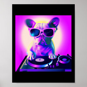 Bulldog Vaporwave DJ Hond Esthetische Vrouwen Meis Poster