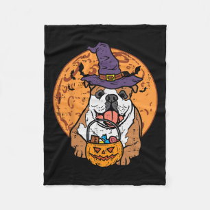 Bulldog Witch Pet Moon Jack O Lantern Halloween Do Fleece Deken