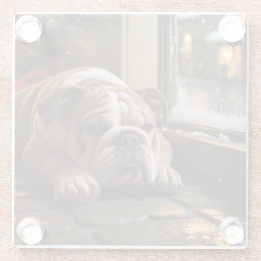 Bulldog with Christmas Lights Holiday Glazen Onderzetter (Achterkant)
