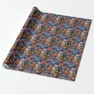 Bulldogs gaan langs de deuren in Halloween-kostuum Cadeaupapier