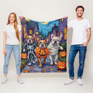 Bulldogs gaan langs de deuren in Halloween-kostuum Fleece Deken
