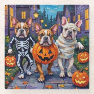 Bulldogs gaan langs de deuren in Halloween-kostuum Glazen Onderzetter