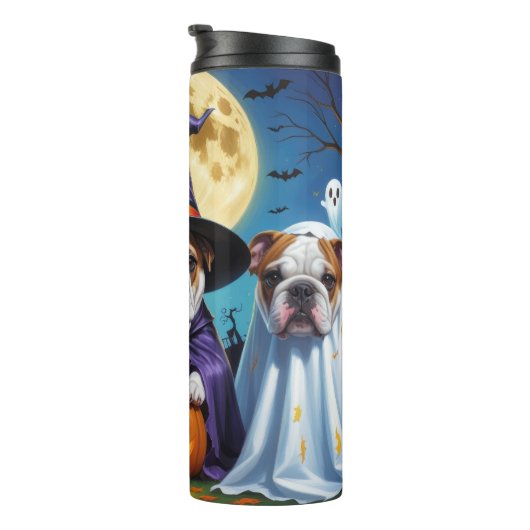 Bulldogs Pumpkin Halloween Grappig Thermosbeker (Geroteerd rechts)