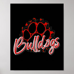 Bulldogs Red Black Cheetah School Sports Fan Team Poster