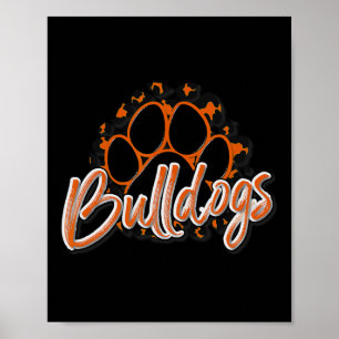Bulldogs Sinaasappel Zwart Cheetah School Sport Fa Poster