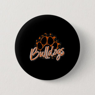 Bulldogs Sinaasappel Zwart Cheetah School Sport Fa Ronde Button 5,7 Cm