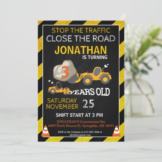 BULLDOZER BOUWFEEST UITNODIGING (Staand voorkant)