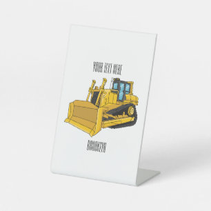 Bulldozer cartoon-illustratie reclamebord met voetstuk