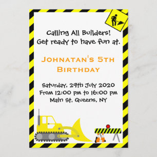 Bulldozer Construction Birthday Invitations Kaart