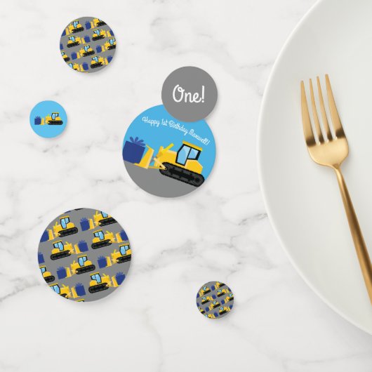 Bulldozer Cute 1st Birthday Party Construction Confetti (Groep)