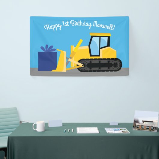 Bulldozer Cute 1st Birthday Party Construction Spandoek (Beurs)