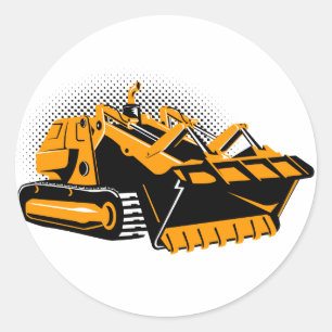 Bulldozer retro stijl ronde sticker