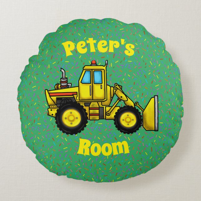 Bulldozer Rond Sierkussen Rond Kussen (Voorkant)