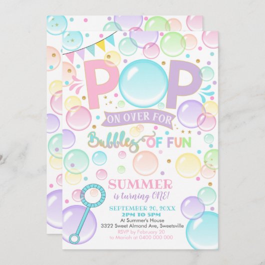 Bulles Anniversaire Invitation Bulles de Fun 1er (Devant / Derrière)