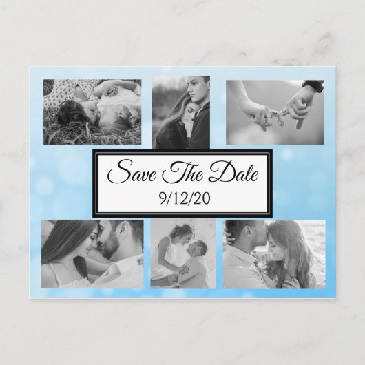 Bulles bleues Photo Enregistrer la date Carte post (Devant)