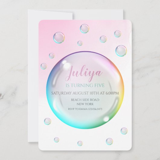 Bulles d'aquarelle Invitation d'anniversaire (Devant)