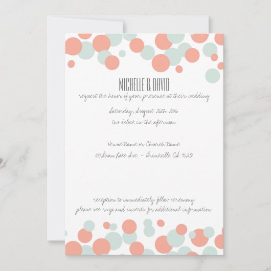 Bulles de corail et de menthe Confetti Invitations (Devant)